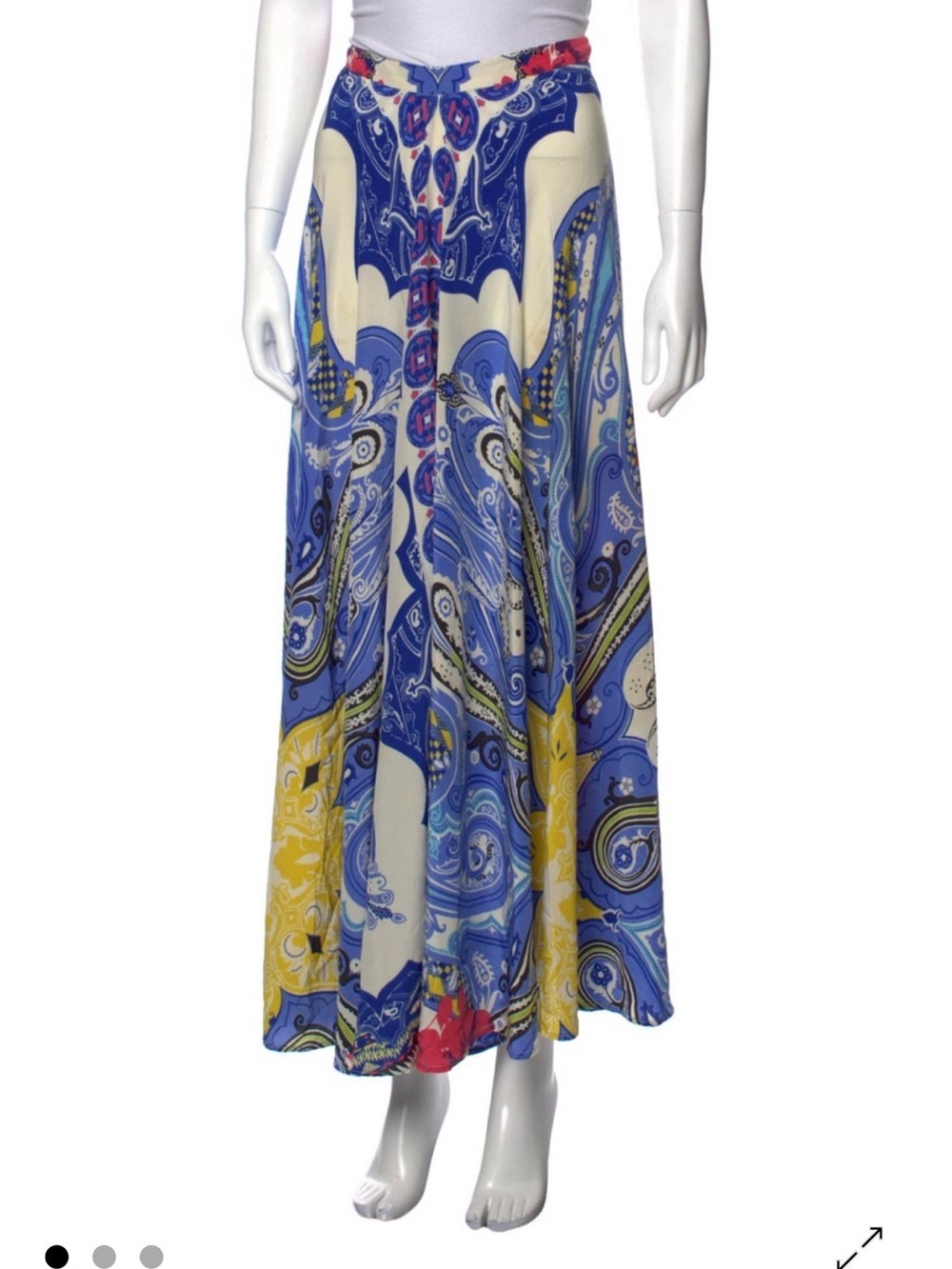 Etro Blue, Yellow and Cream Paisley Maxi Skirt